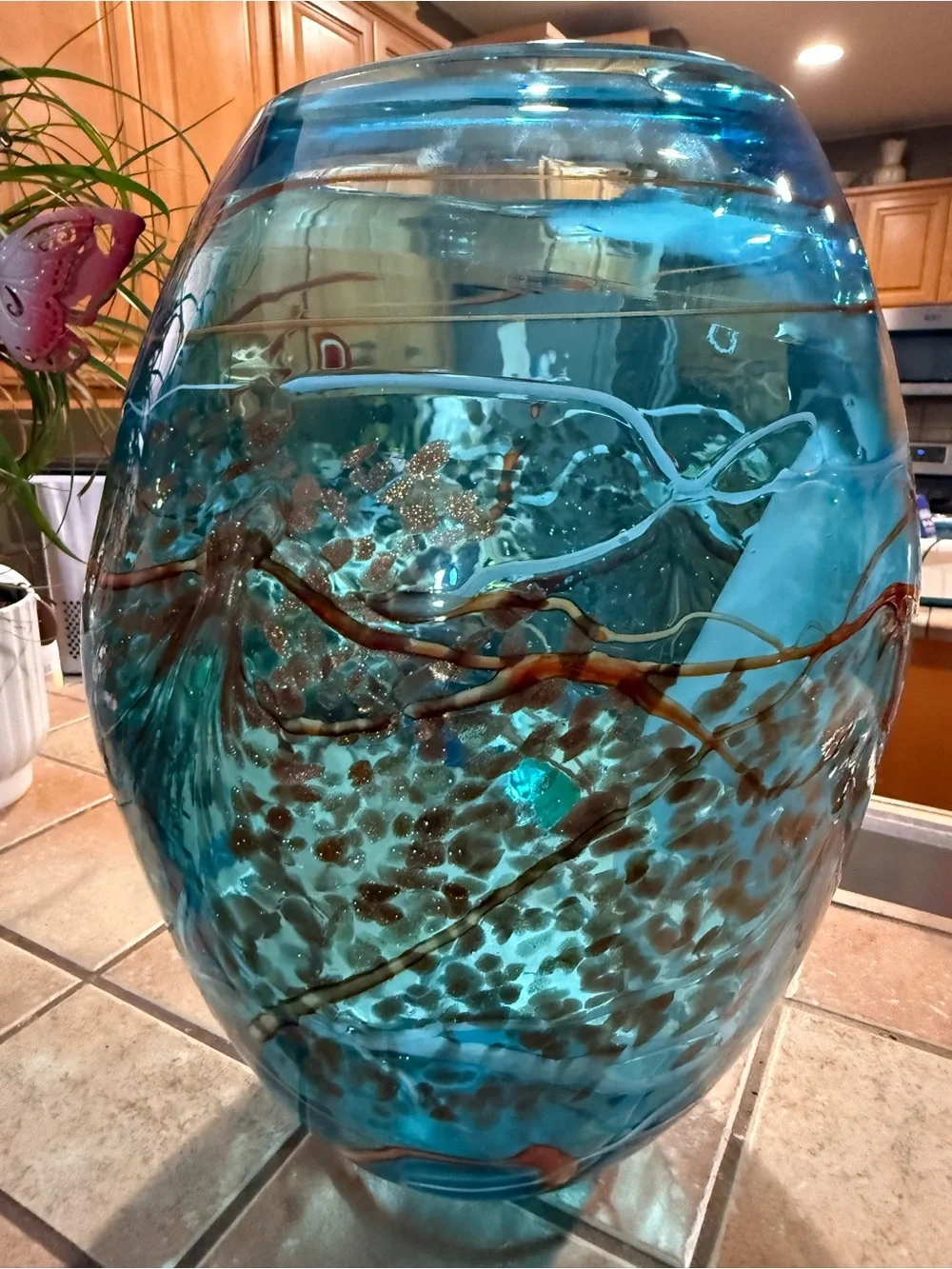 Viz Glass Color Mosaic Large Hand Blown Blue Turquoise Amber White